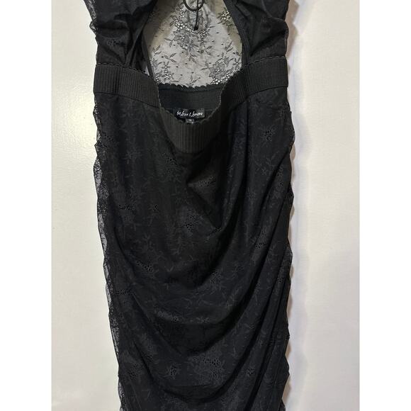 For Love & Lemons Poison Ruched Black Dress Size 1X NWT Stretch Jacquard Lace - Picture 7 of 15